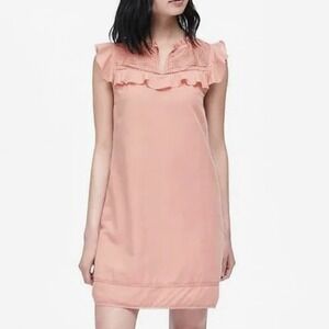 Banana Republic Pink Ruffle V-Neck Pintuck Sleeveless Shift Mini Dress Size 4